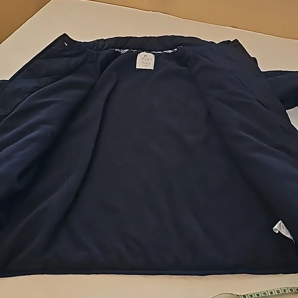 Navy childs quitted lined button front jacket size large 10/12